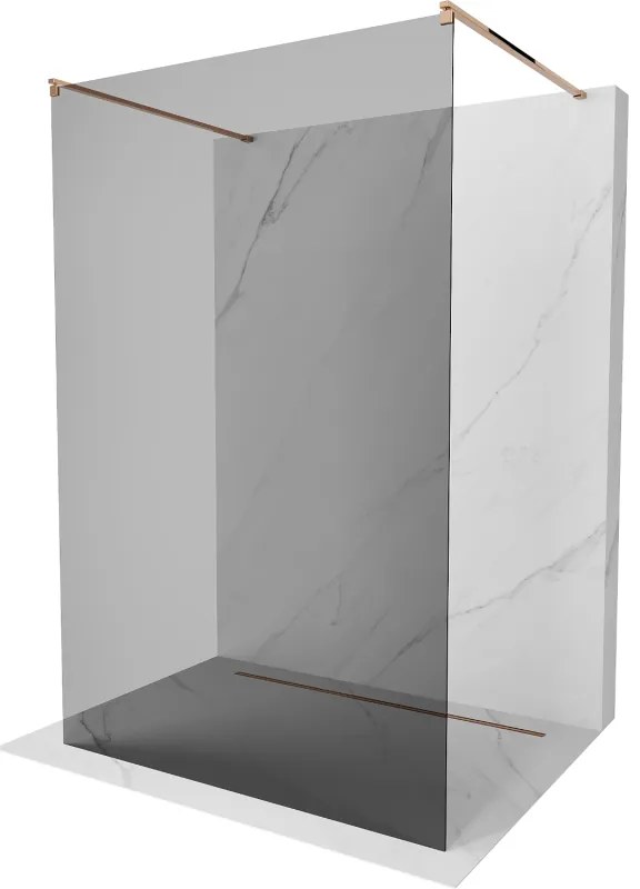 Mexen Kioto, priechodná sprchová zástena 100 x 200 cm, 8mm šedé sklo, 2x stabilizačná rozpera, ružové zlato, 800-100-002-60-40