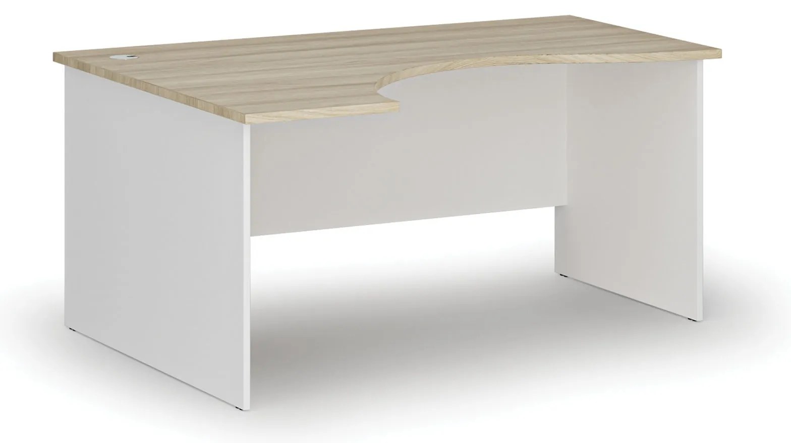 Ergonomický kancelársky písací stôl PRIMO WHITE, 160x120 cm, ľavý, biela/dub prírodný