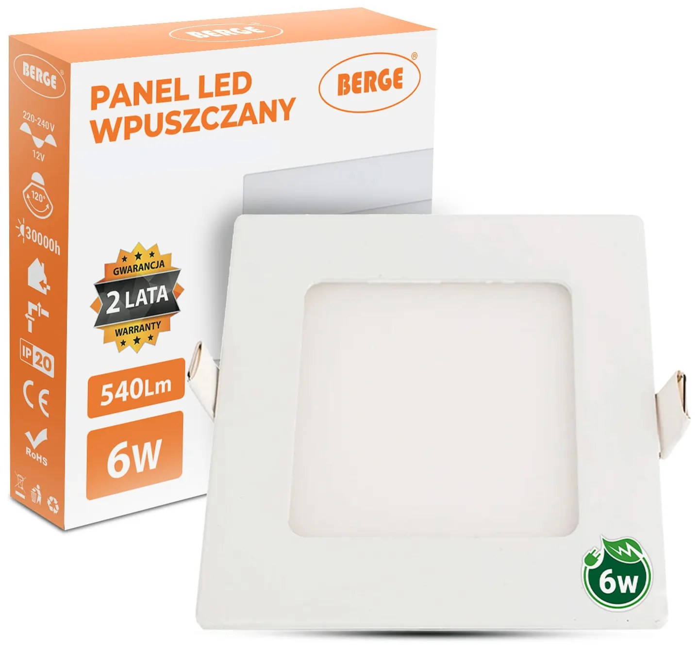 BERGE LED panel štvorcový 120x120x20mm vstavaný - 6W - 230V - 390Lm - teplá biela