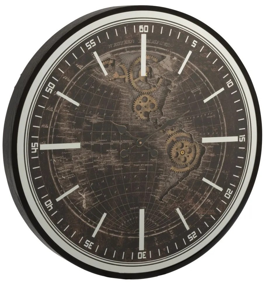 Dřevěné černohnědé hodiny Herve - Ø80*5 cm