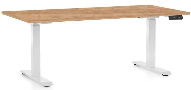 Výškovo nastaviteľný stôl OfficeTech D, 160 x 80 cm, biela podnož, dub kraft