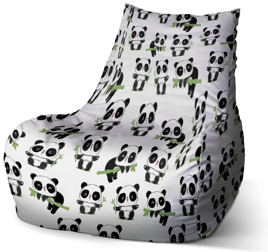 Sedací vak Bean pandy s vetvičkou, biela / čierna