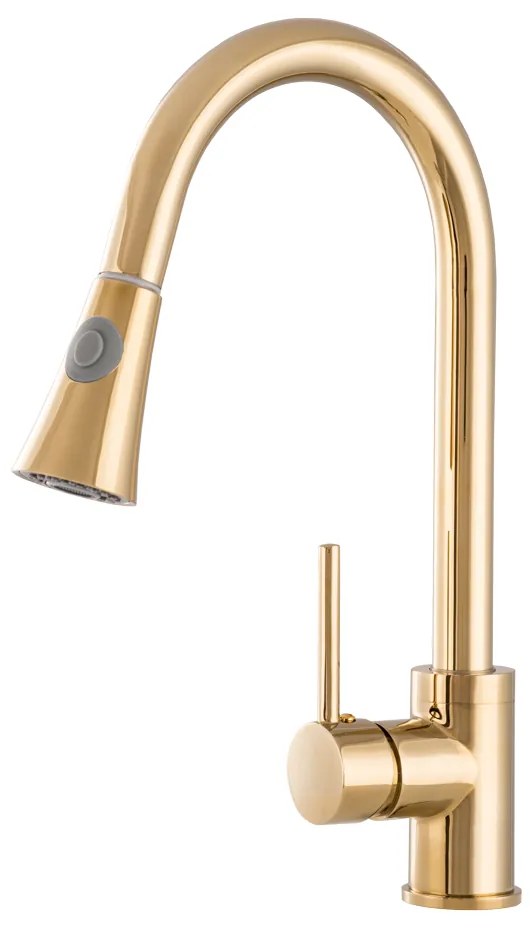 Gamma Taru, vysoká drezová batéria s výsuvným výtokom, zlatá lesklá, GMA-BT-GD