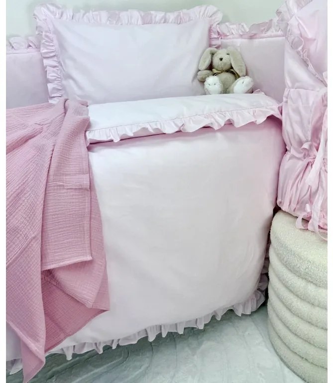 INTERMEDIC SK Posteľná obliečka do postieľky Ružová s volánikom 90x130 / 45x65 cm – 100% bavlna, romantický dizajn, zips