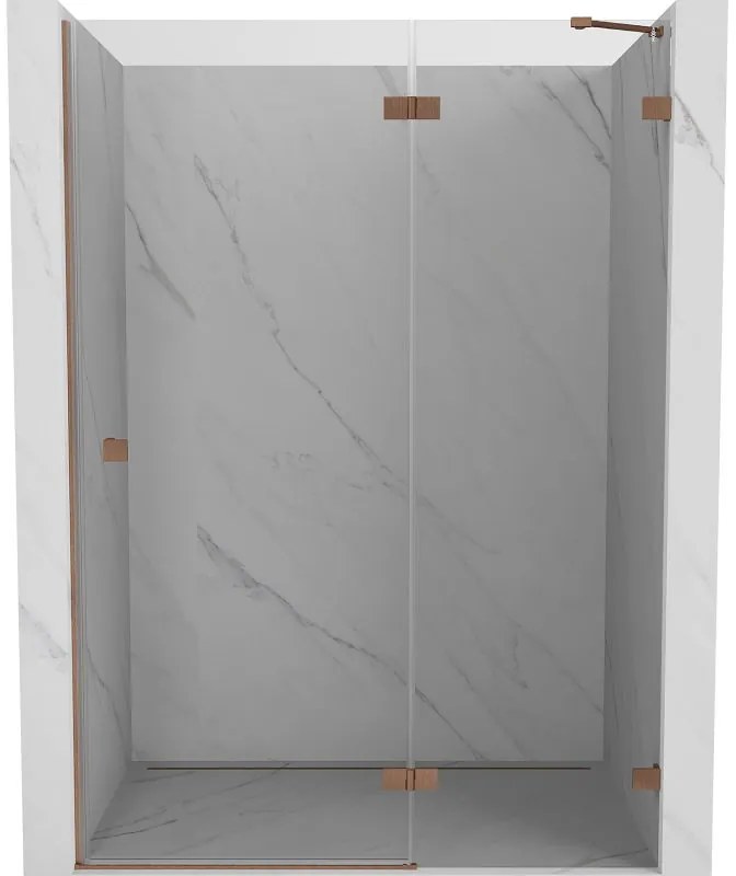 Mexen Lunar, výklopné sprchové dvere pravé 135 cm, 8mm číre sklo, medený matný profil, 834-135-000-65-00-P