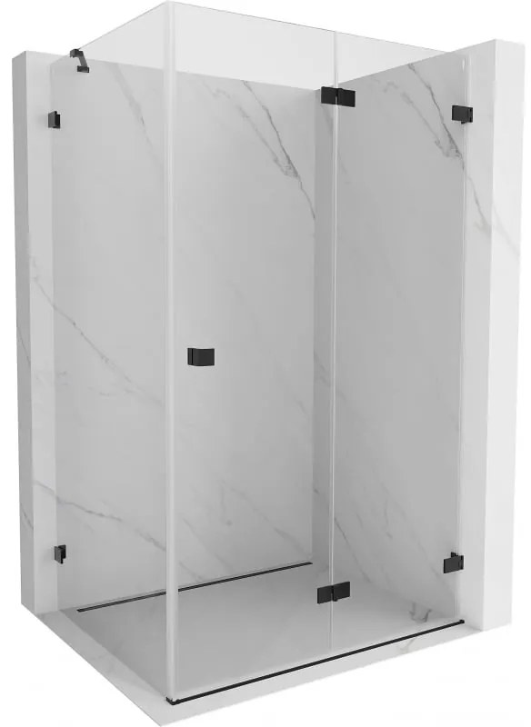 Mexen Lunar-F, sklápací sprchový kút pravý 75 x 70 cm, 8mm číre sklo, čierny profil, 836-075-070-70-00-P