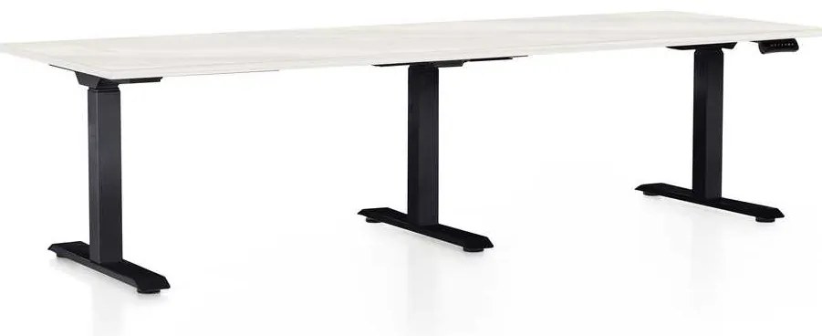 Výškovo nastaviteľný stôl OfficeTech Long, 240 x 80 cm, čierna podnož, biely jaseň