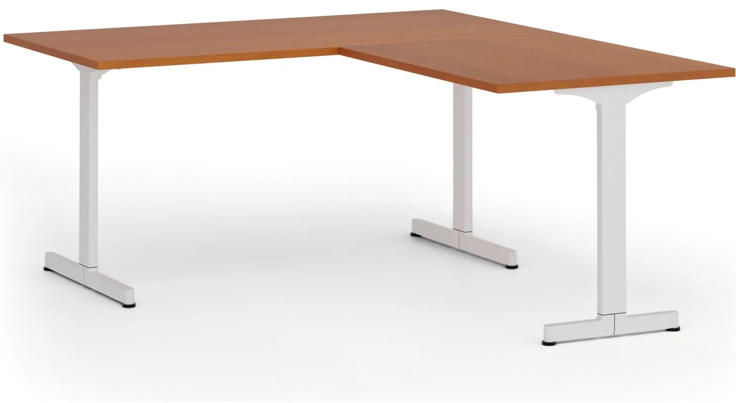 Kancelársky stôl PRIMO BETA L, 160x180 cm, biela podnož, čerešňa