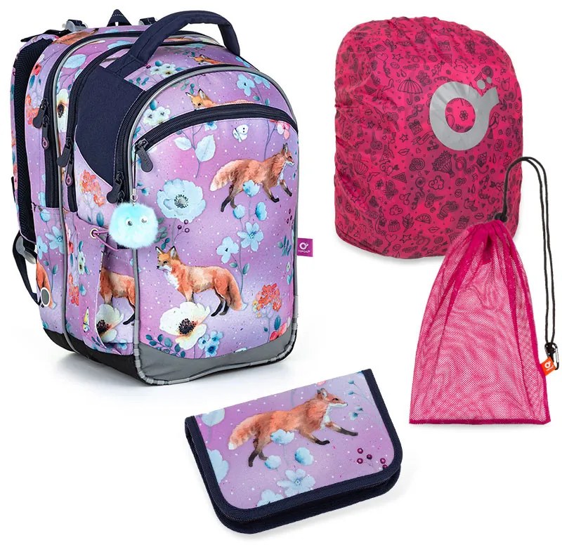 Veľký školský set Topgal COCO 22006 G - školská taška + peračník + vrecko na prezuvky + pláštenka na batoh