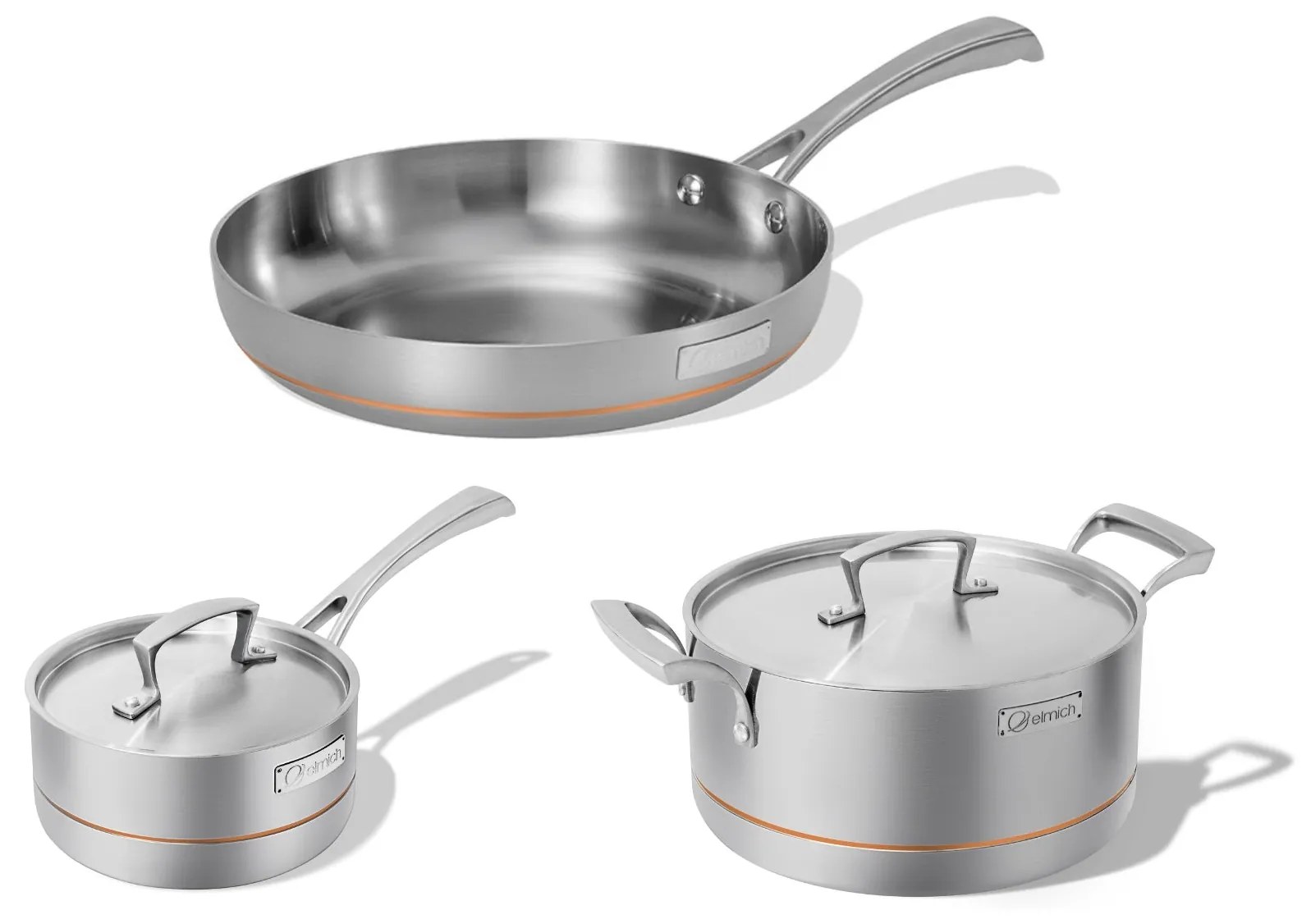 Elmich Prémiová sada päťvrstvového nerezového riadu Penta Copper s medeným jadrom 3ks, 2 hrnce + 1 panvica