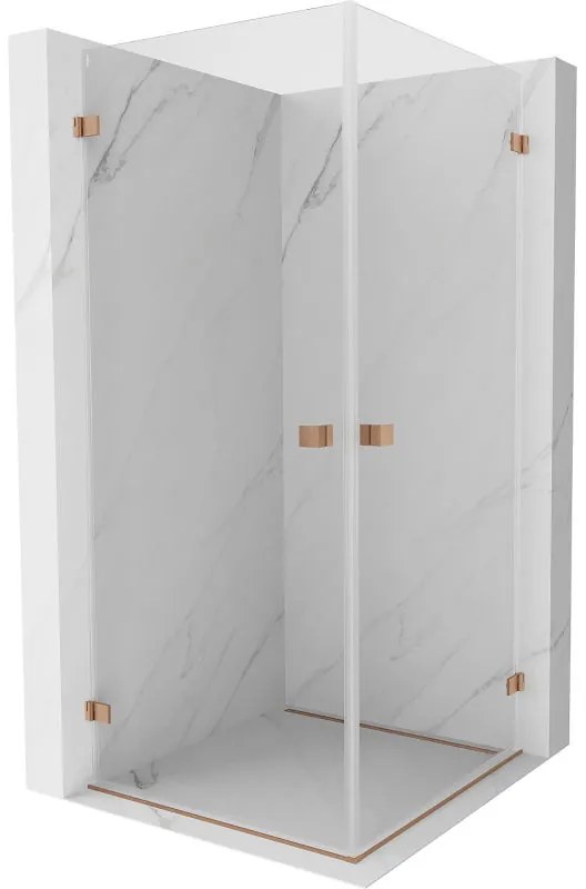 Mexen Lunar-B Duo výklopný sprchový kút 100 x 100 cm, číre sklo, medená matná, 832-100L-100P-65-00