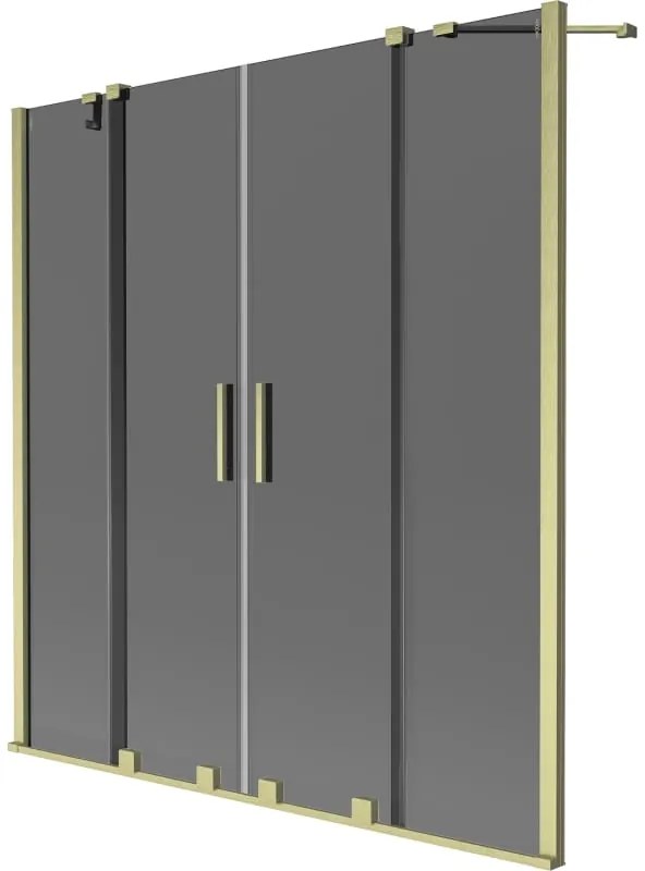 Mexen Velar Duo, 2-krídlová posuvná vaňová zástena 140 x 150 cm, 8mm šedé sklo, zlatý matný profil, 896-140-000-42-55