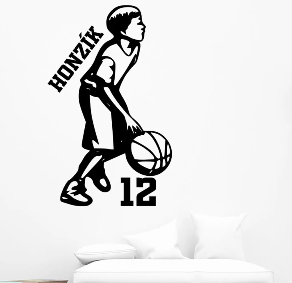 Veselá Stena Samolepka na stenu na stenu Malý basketbalista Farba: černá