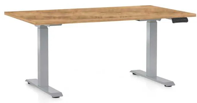 Výškovo nastaviteľný stôl OfficeTech D, 120 x 80 cm, sivá podnož, dub zlatý