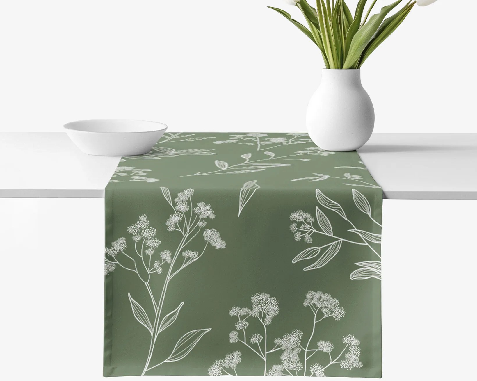 Goldea behúň na stôl 100% bavlnené plátno - bylinkové lístky 50x180 cm