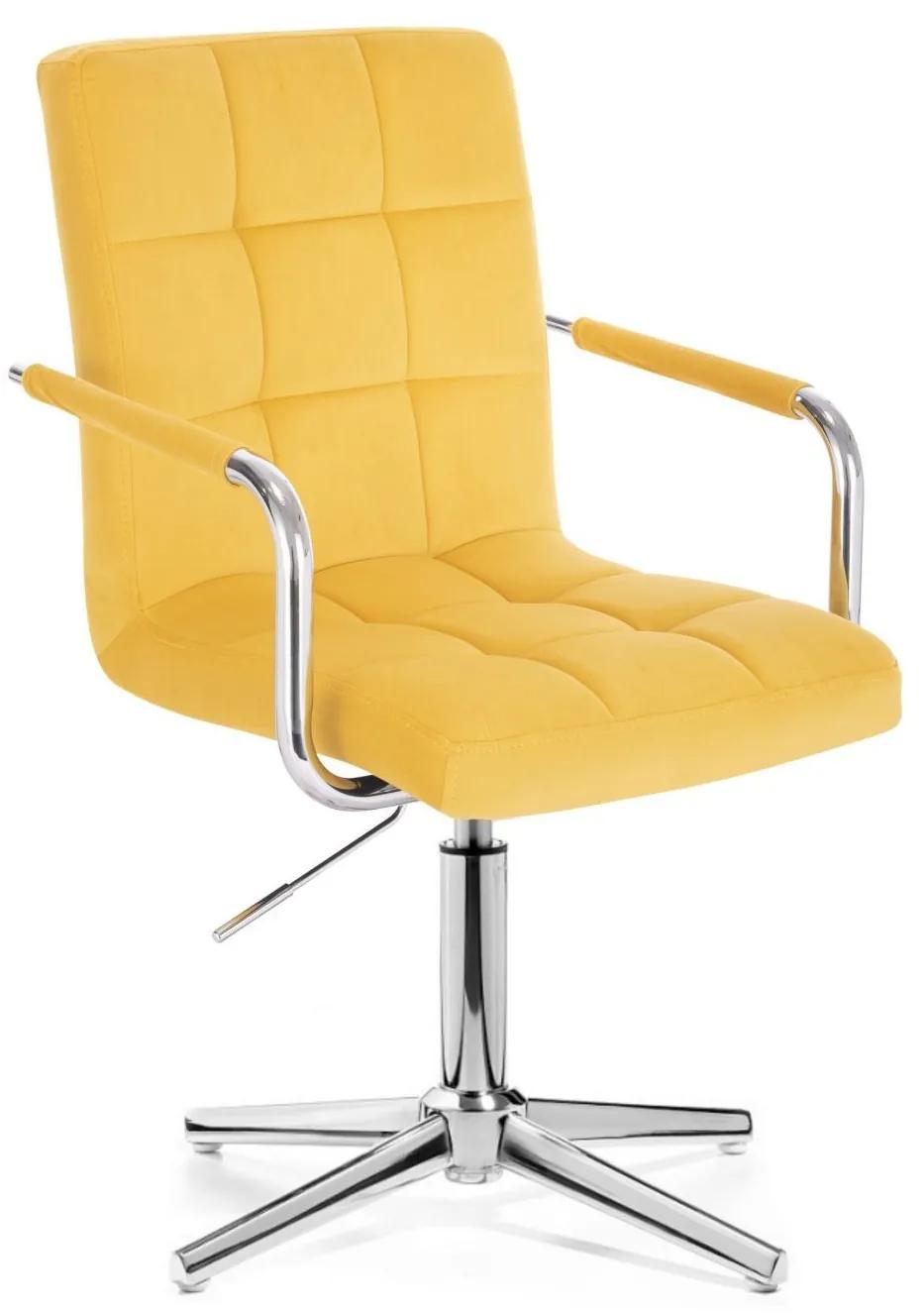 LuxuryForm DESIGN Stolička VERONA VELUR na striebornom kríži - žltá