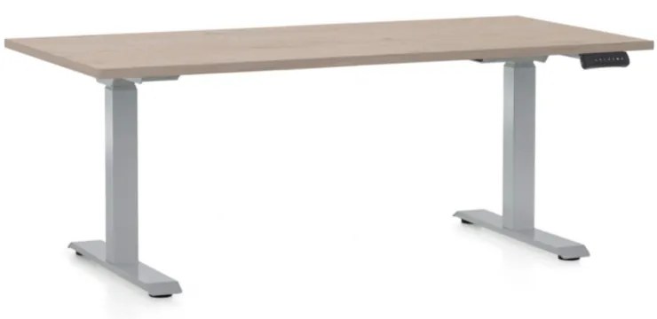 Výškovo nastaviteľný stôl OfficeTech D, 160 x 80 cm, sivá podnož, dub