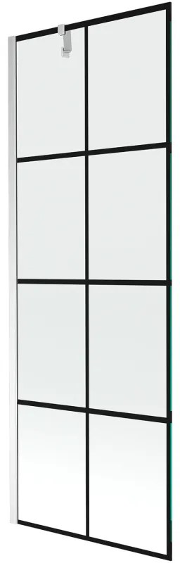 Mexen Next, vaňová zástena 1-krídlová 70 x 150 cm, fixné krídlo, 6 mm číre sklo s čiernym vzorom, chrómový profil, 895-070-000-00-77-01