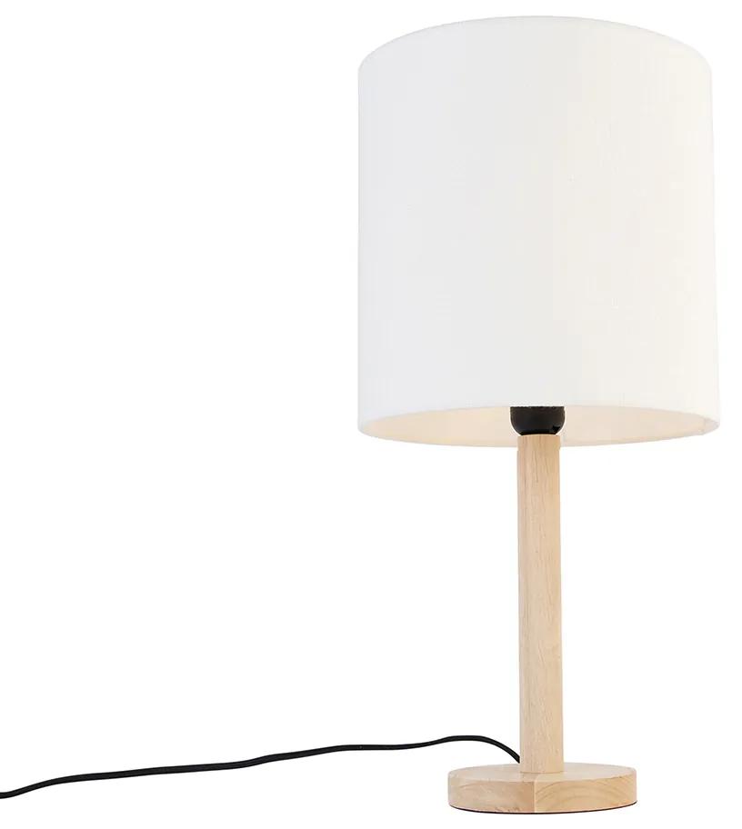 Rustikálna stolná lampa drevená s bielym tienidlom - Mels