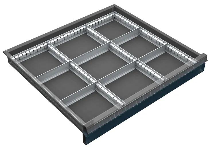 Organizér náradia do zásuvky skríň KOVOS so šírkou 720 mm, 9 priehradiek, 60 - 120 mm