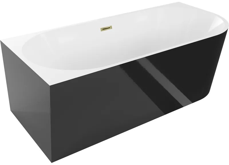 Mexen Mia, voľne stojaca rohová vaňa, lavá, 160 x 75 cm, biela-čierna, zlatý lesklý prepad, 52691607575L-50