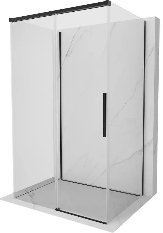 Mexen Rox-3S, 3-stenný sprchový kút 155 x 85 cm, 8mm číre sklo, čierny profil, 8C2-155-085-70-00-3S