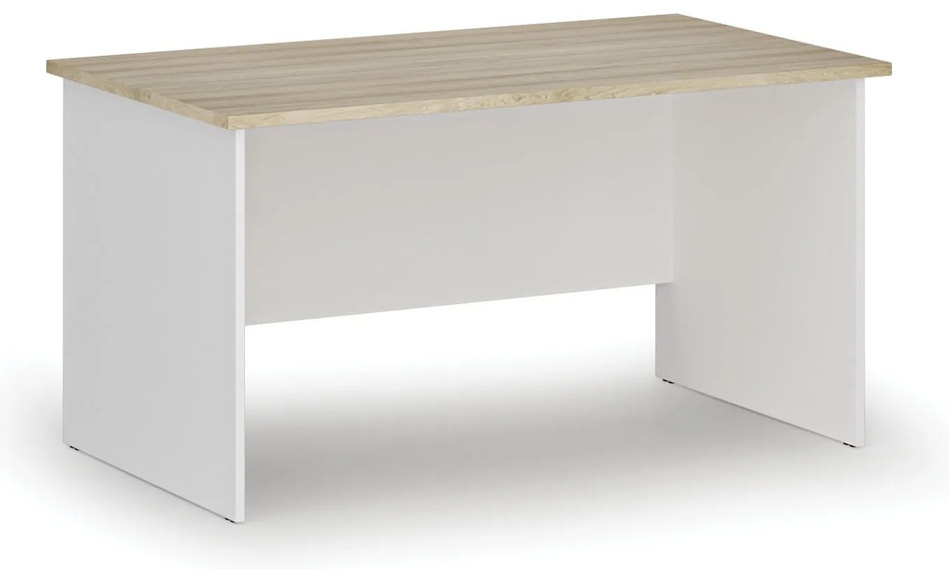 Kancelársky písací stôl PRIMO WHITE, 140x80 cm, biela/dub prírodný