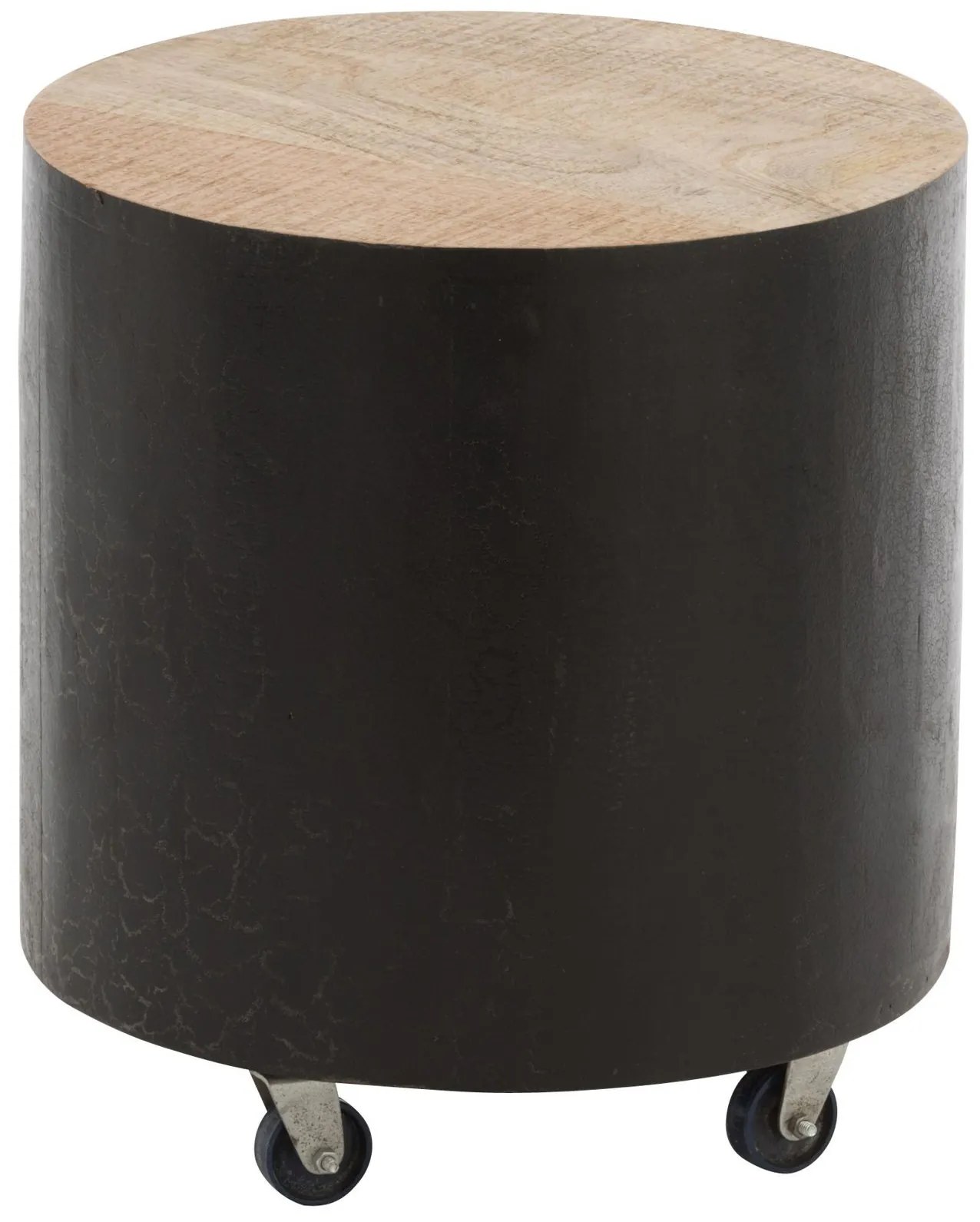 Drevený guľatý odkladací stolík na kolieskach Mirro - Ø 40 * 44cm