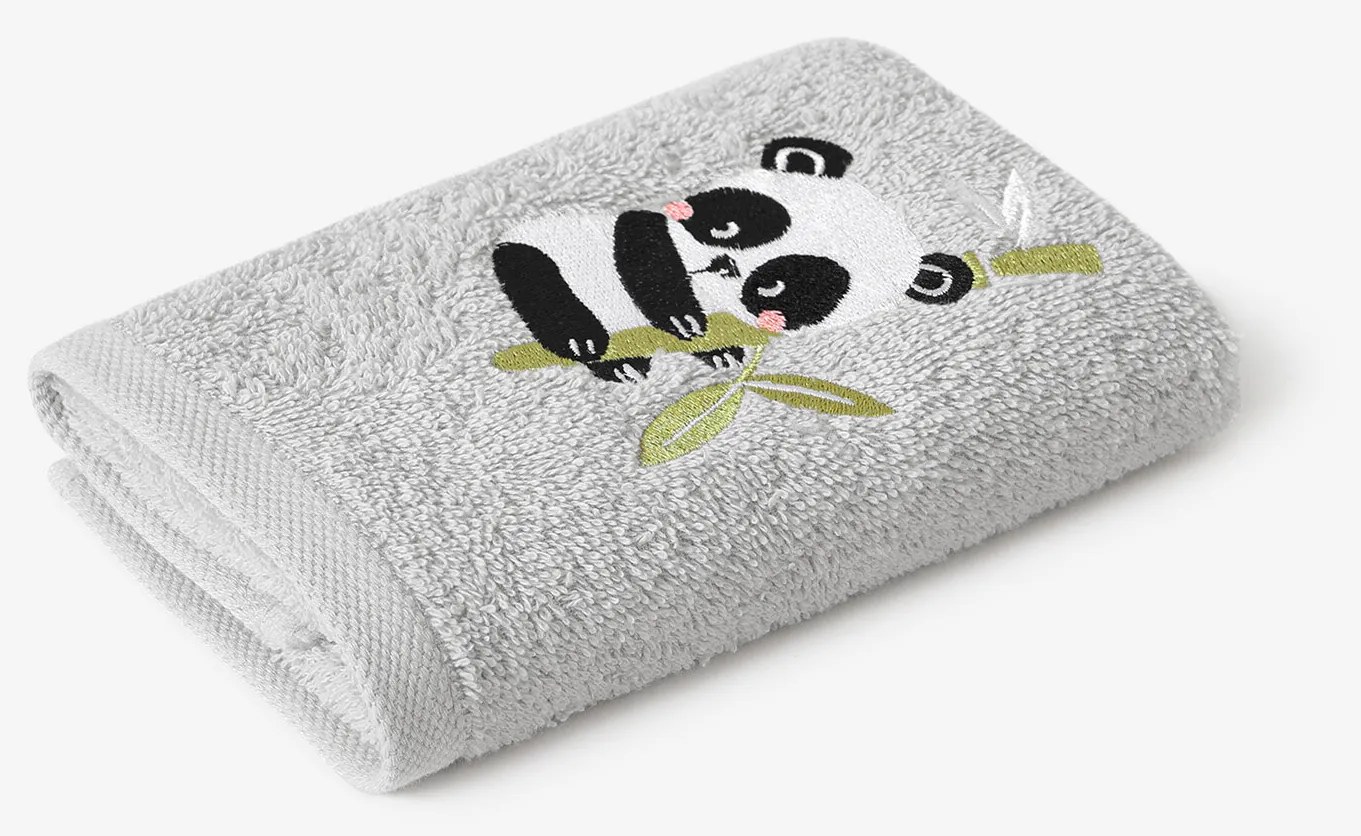 Goldea detský froté uterák - panda na svetlo sivej 30 x 50 cm