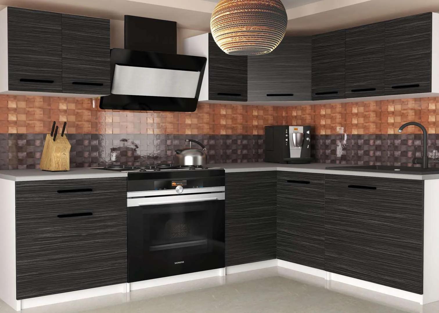 Kuchynská linka Belini 300 cm eben kráľovský s pracovnou doskou Armin2 TOR ARMIN2/2/WT/HK/0/B1