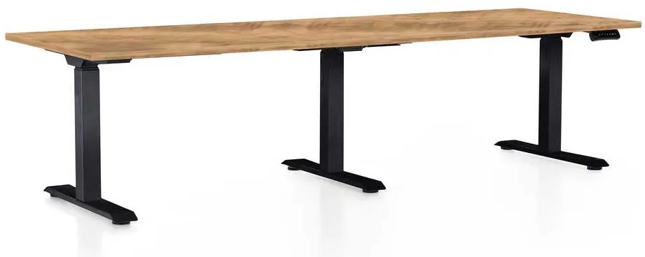 Výškovo nastaviteľný stôl OfficeTech Long, 240 x 80 cm, čierna podnož, dub zlatý