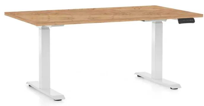 Výškovo nastaviteľný stôl OfficeTech C, 140 x 80 cm, biela podnož, dub kraft