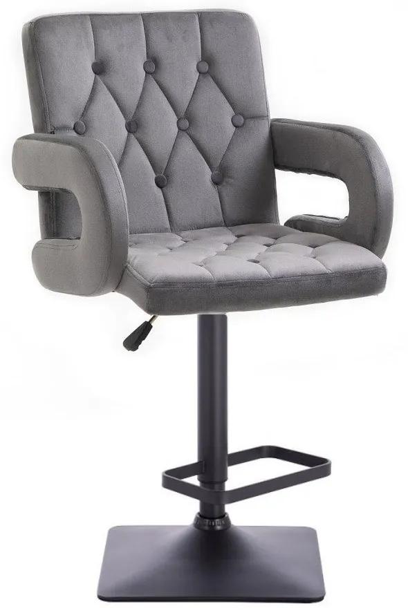 LuxuryForm DESIGN Barová stolička BOSTON VELUR na čiernej hranatej podstave - šedá