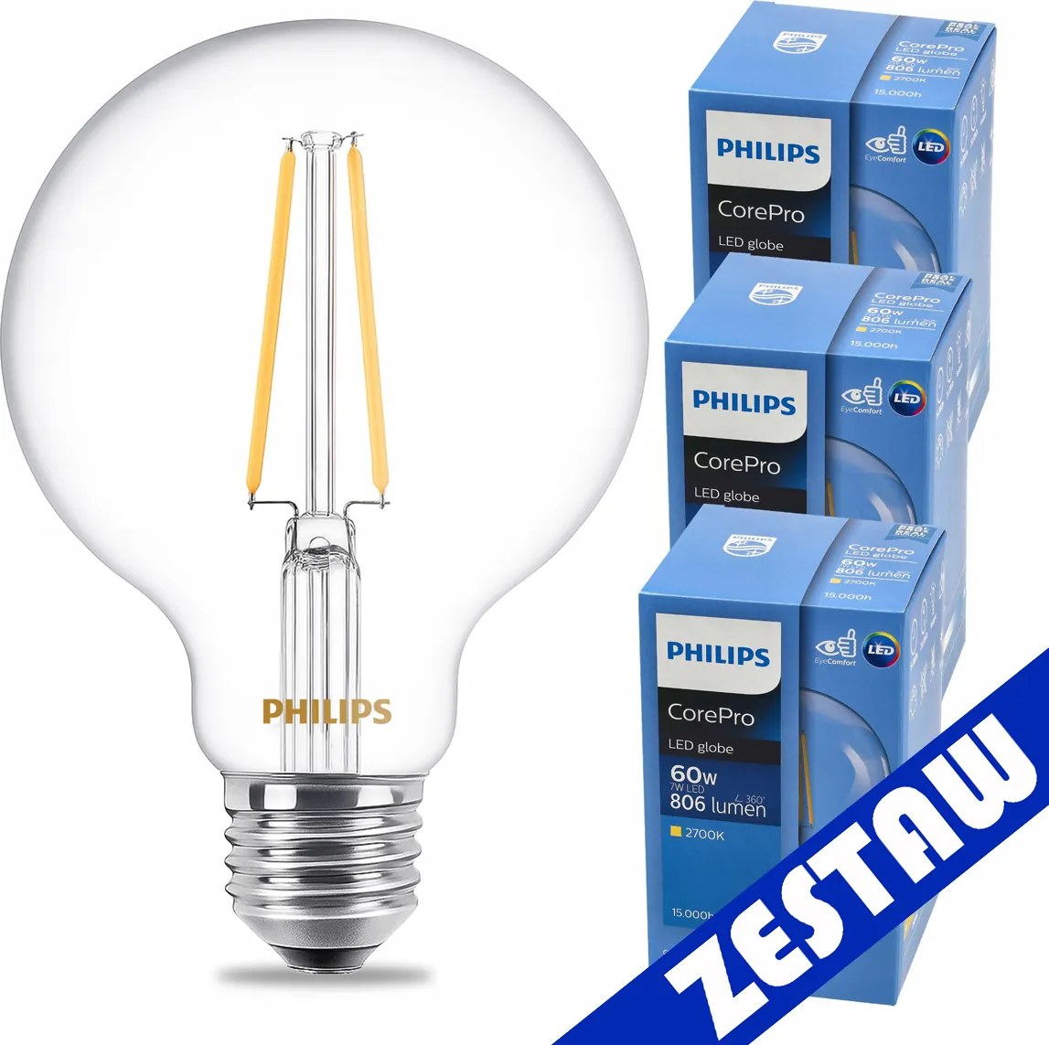 SADA 3 ks. E27 G93 LED žiarovka 7W WW 806lm CorePro 2700K