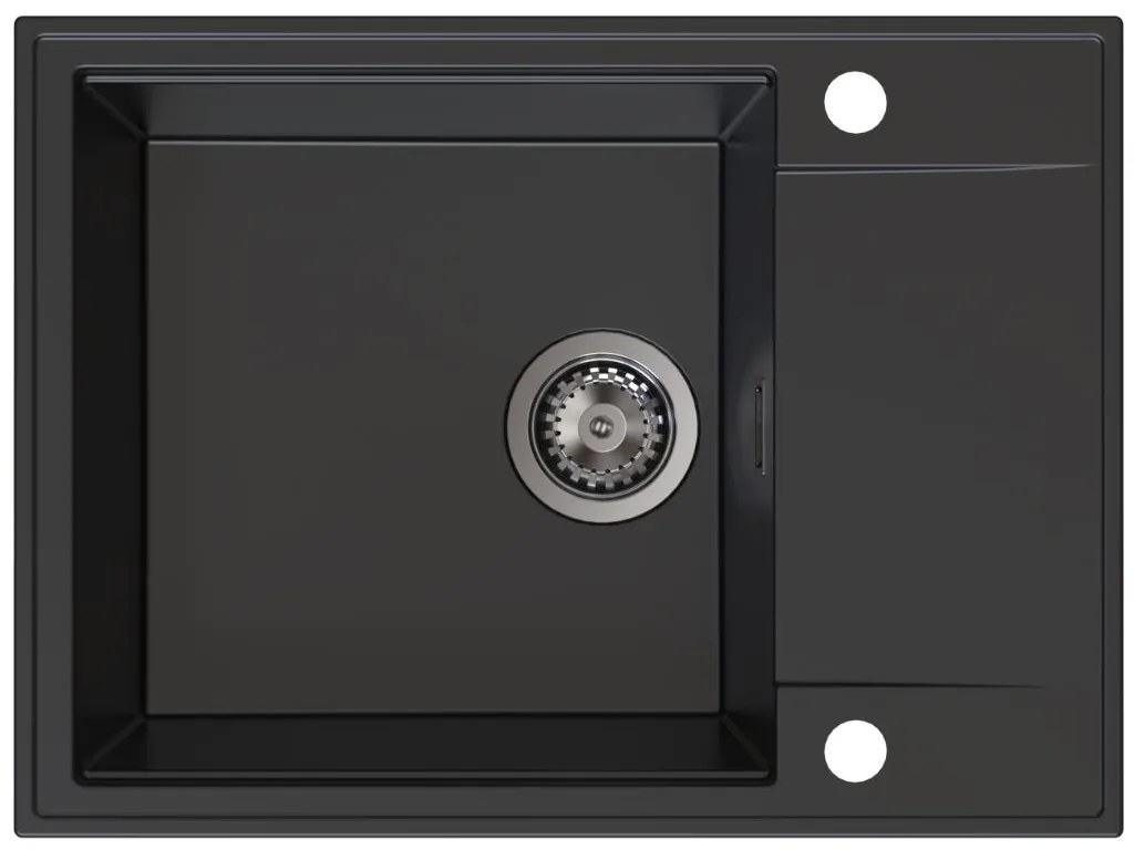 Sink Quality Sink55, kuchynský granitový drez 620x460x215 mm + grafitový sifón, čierna, SKQ-SINK.C.1KKO.XB