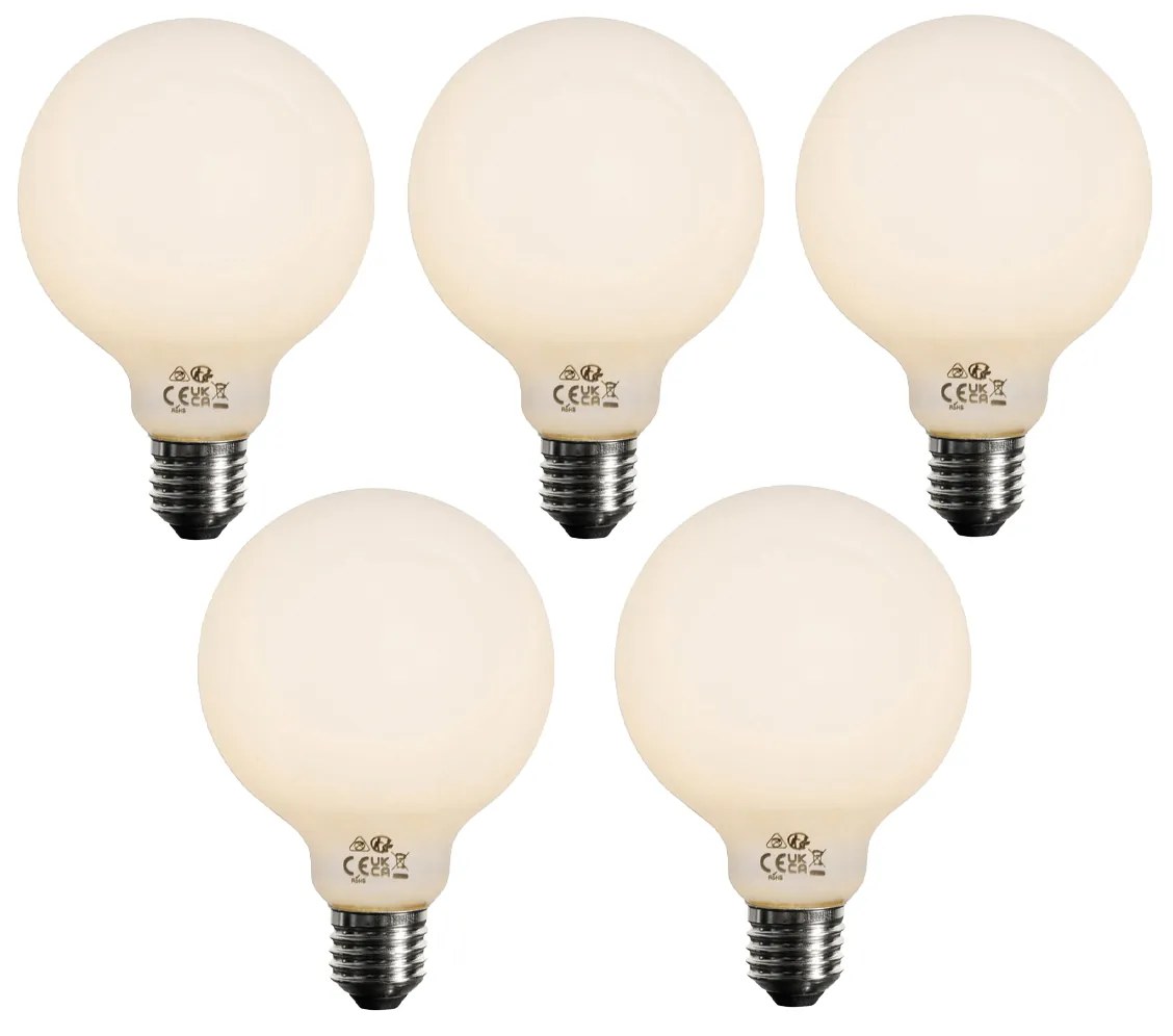 Sada 5 ks E27 3-stupňová stmievateľná LED žiarovka opálové sklo G95 4W 450lm 2700K