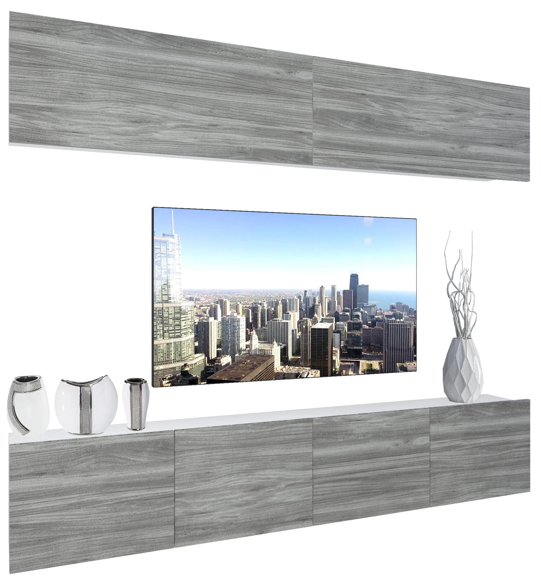 Obývacia stena Belini Premium Full Version šedý antracit Glamour Wood + LED osvetlenie Nexum 96
