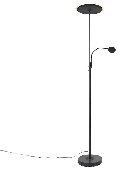 Moderná stojaca lampa čierna vrátane LED stmievateľná s čítacím ramenom - Strela