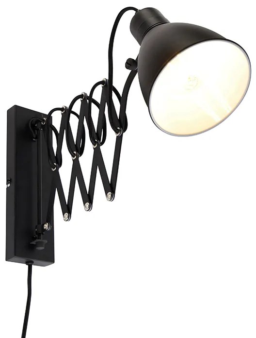 Priemyselná nástenná lampa čierna s nastaviteľným ramenom - Merle