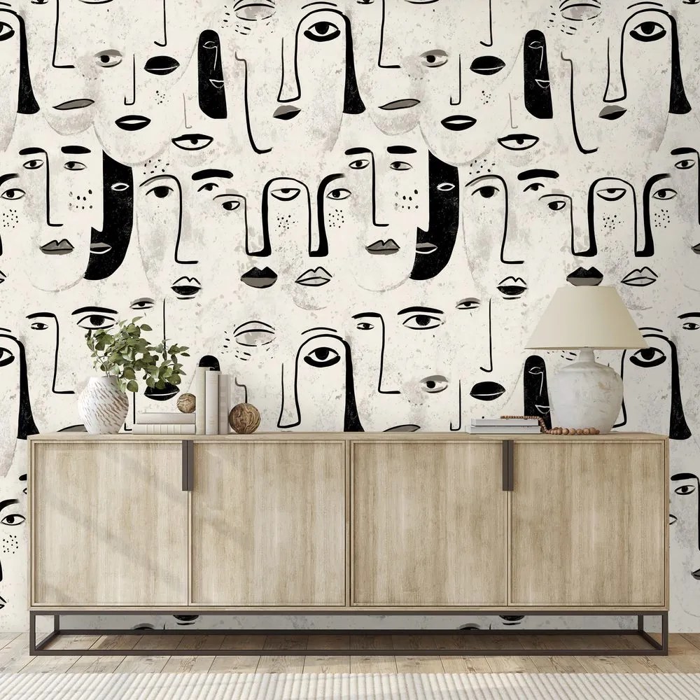 Tapeta abstraktné čiernobiele tváre