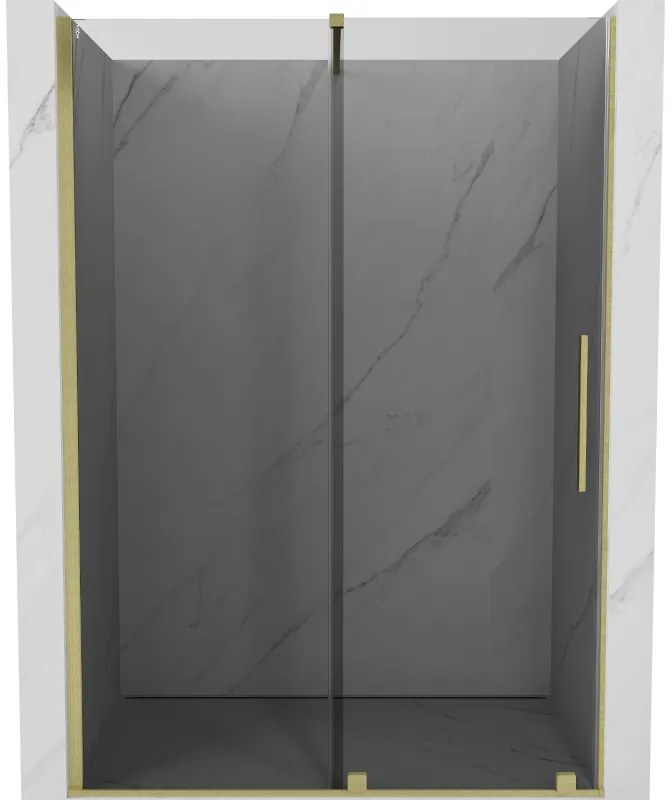 Mexen Velar, posuvné sprchové dvere do otvoru 160 cm, 8mm šedé sklo, zlatá matná, 871-160-000-41-55