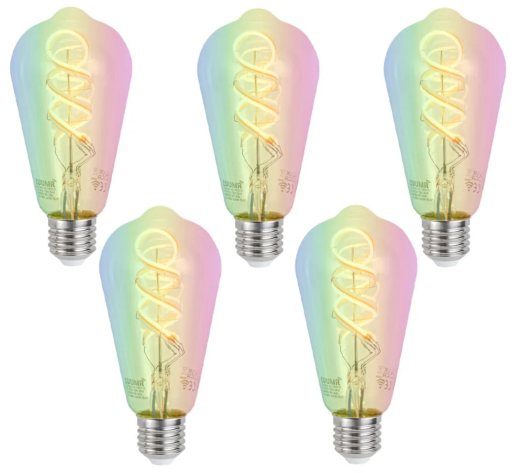 Sada 5 ks Inteligentné stmievateľné LED žiarovky E27 ST64 číre RGBW 4W 250lm 2700K