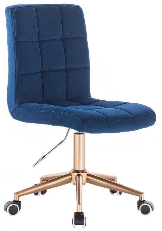 LuxuryForm DESIGN Stolička TOLEDO VELUR na zlatej podstave s kolieskami - modrá