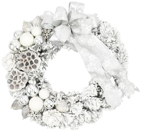 Zasnežený vianočný veniec na dvere Strieborno-biely 35cm