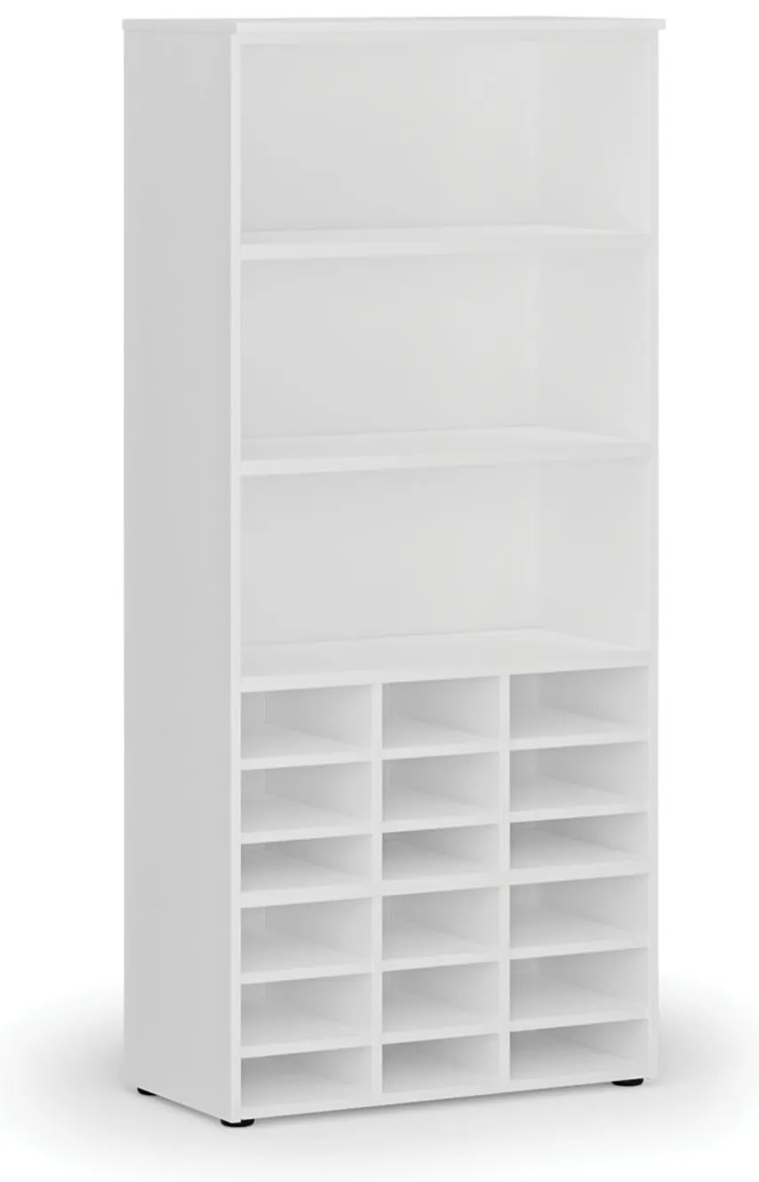 Triediaci regál PRIMO WHITE, 800 x 420 x 1781 mm, 18 priehradok, biely