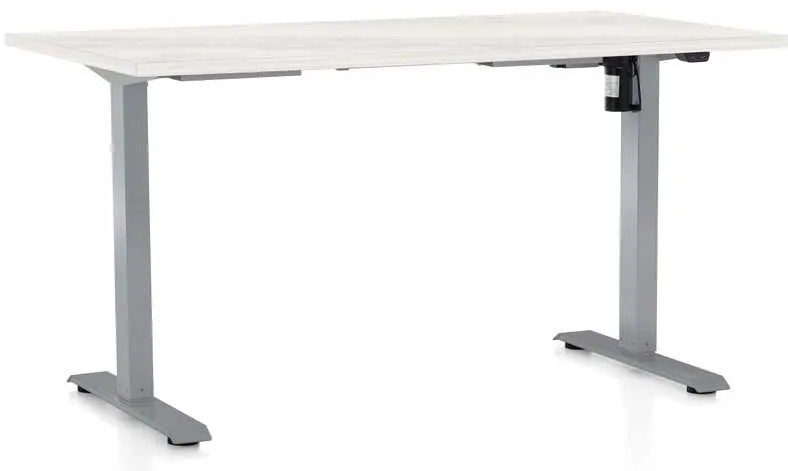 Výškovo nastaviteľný stôl OfficeTech A, 140 x 80 cm, sivá podnož, biely jaseň