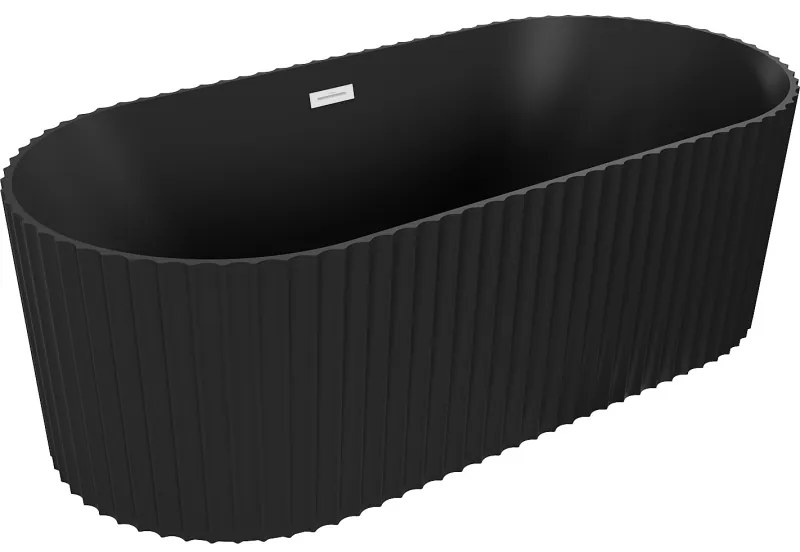 Mexen Paola, voľne stojaca vaňa, drážkovaná, 150 x 75 cm, čierna matná, biely prepad, 52721507571-20