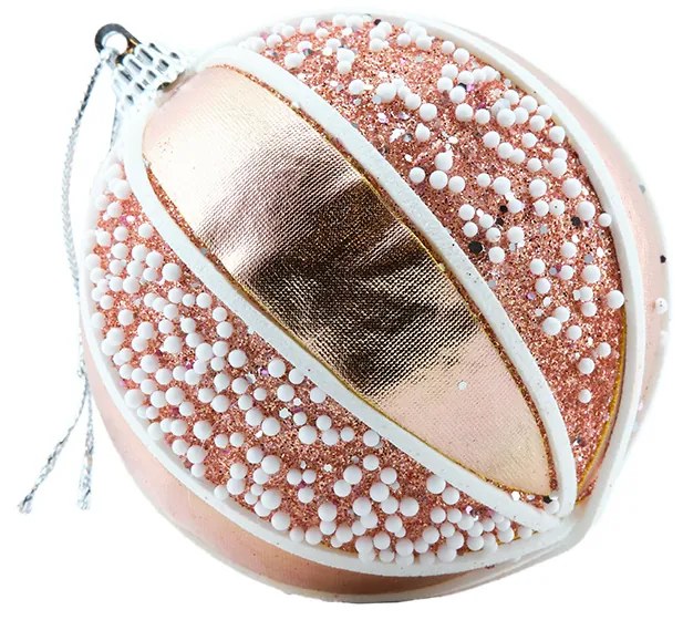 DECOLED Plastová koule, pr. 8 cm, růžová, s krajkovým vzorem, var. 1