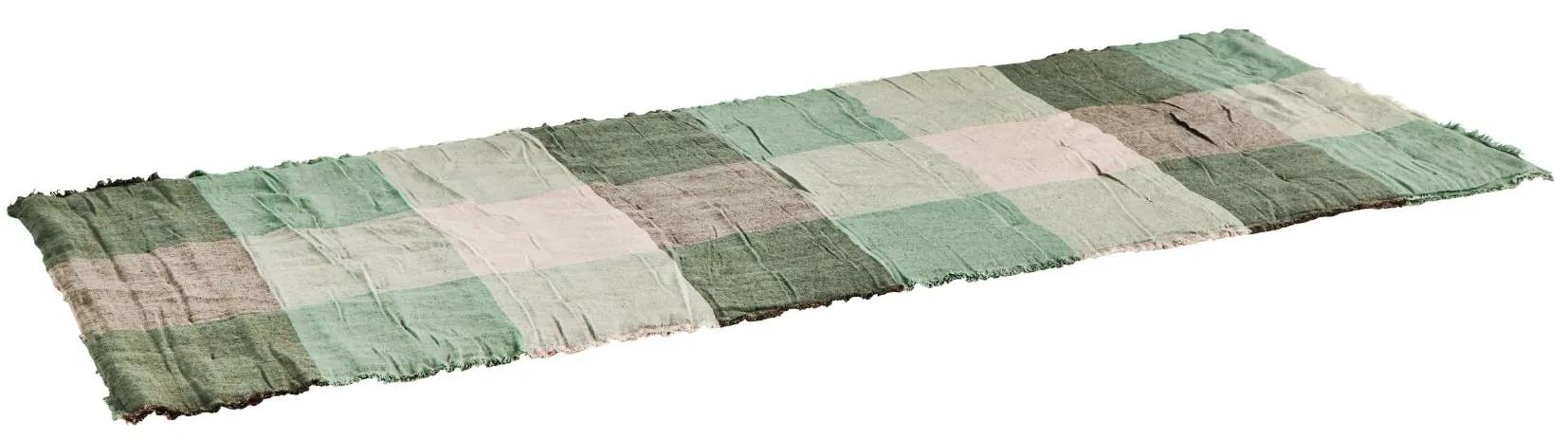 MADAM STOLTZ Ľanový prehoz na posteľ Green/Light Taupe/Grey 70 × 180 cm