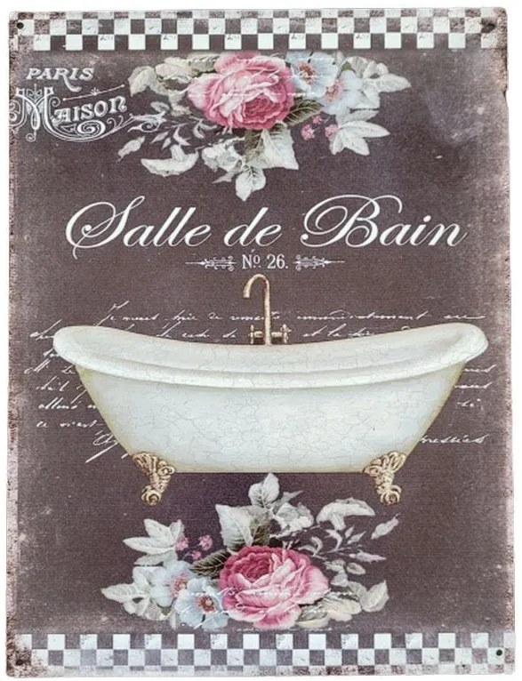 Čierna nástenná kovová ceduľa Salle de Bain - 25*33 cm Čierna nástenná kovová ceduľa Salle de Bain - 25*33 cm